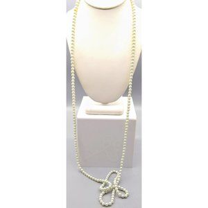 Xtra Long Vintage Faux Pearl Necklace, White Strand Flapper Length Classic Beads